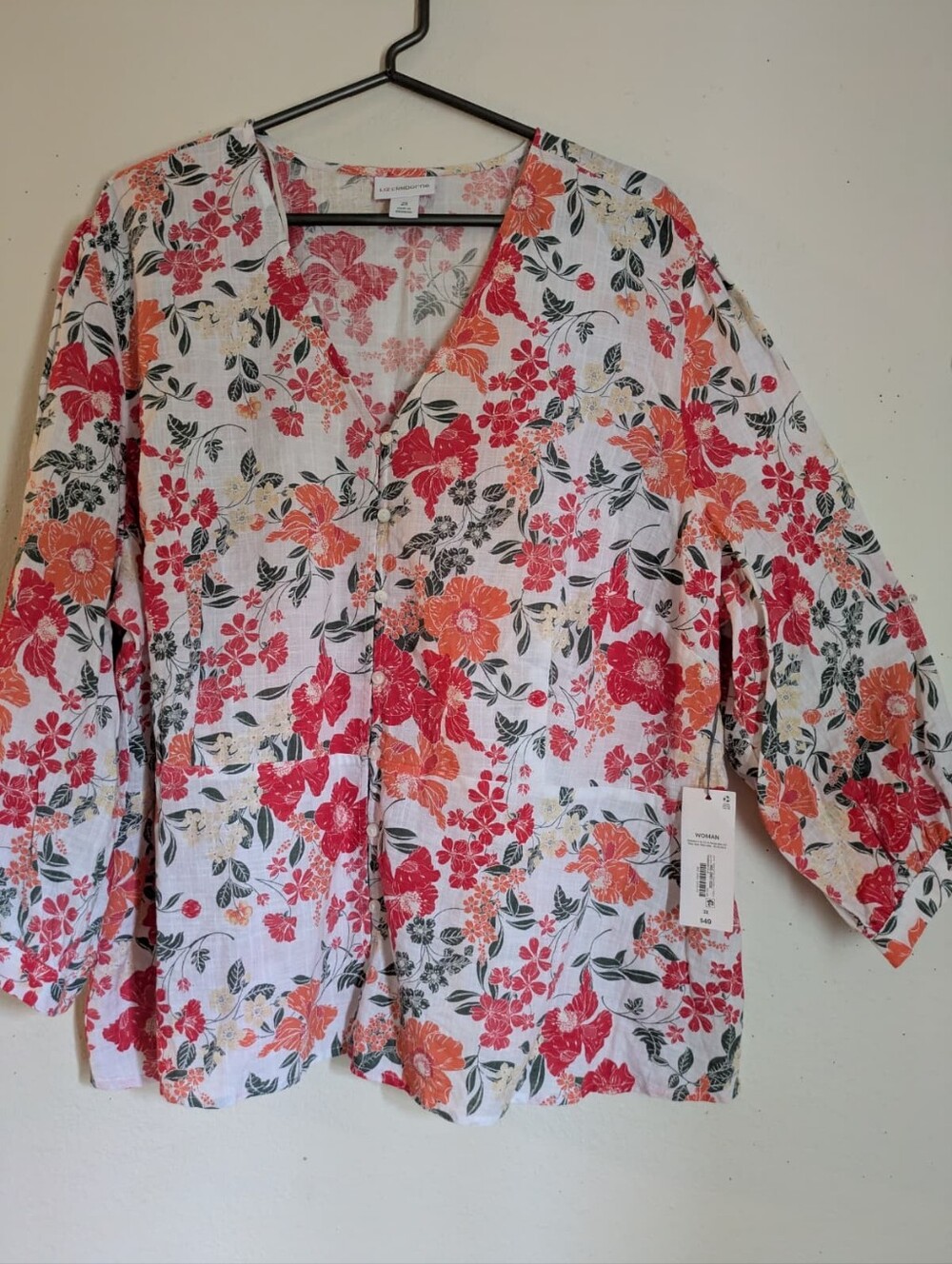 Liz Claiborne Women’s 2X Floral Button Front Blouse Tunic Top NWT - Picture 2 of 5